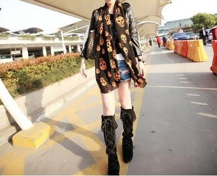 Summer Beach Long Shawl Fahion Skull Print Chiffon Silk Scarf Mulim Hijab