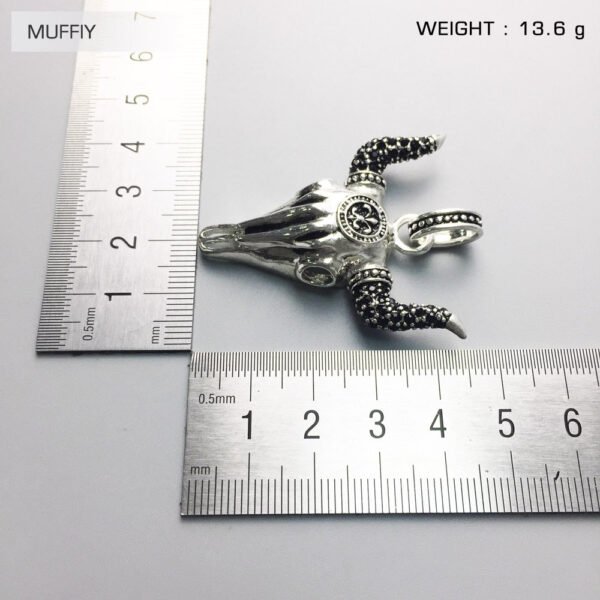 Bull Head Blackened Zircon Stones 925 Sterling Silver Necklace