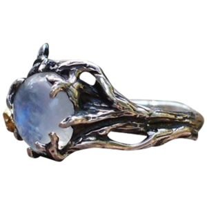 Gothic Ring Vintage Moonstone Ring Gold Flower Finger Ring