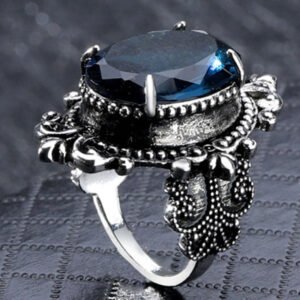 Gothic Ring Goose Egg-shaped Sea Blue CZ Stone Ring
