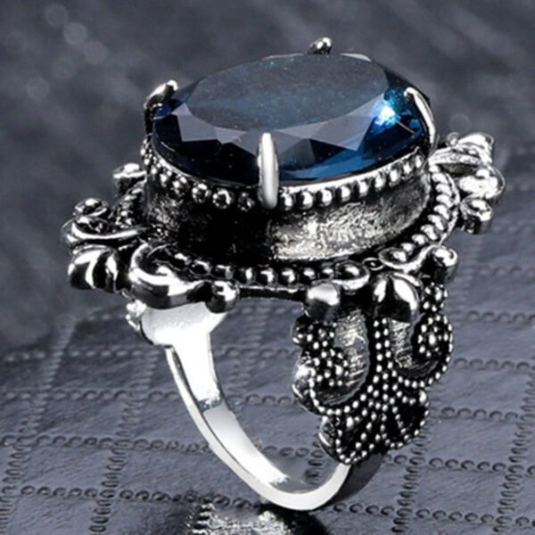 Gothic Ring Goose Egg-shaped Sea Blue CZ Stone Ring