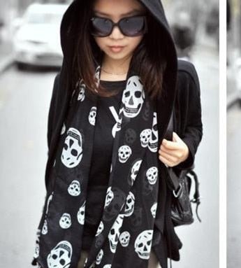 Summer Beach Long Shawl Fahion Skull Print Chiffon Silk Scarf Mulim Hijab