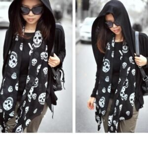 Summer Beach Long Shawl Fahion Skull Print Chiffon Silk Scarf Mulim Hijab