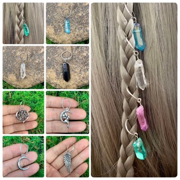 Hair Braids Hair Rings Beads Skull Raw Crystal Pentagram Beaded Wicca Vintage  Witchcraft