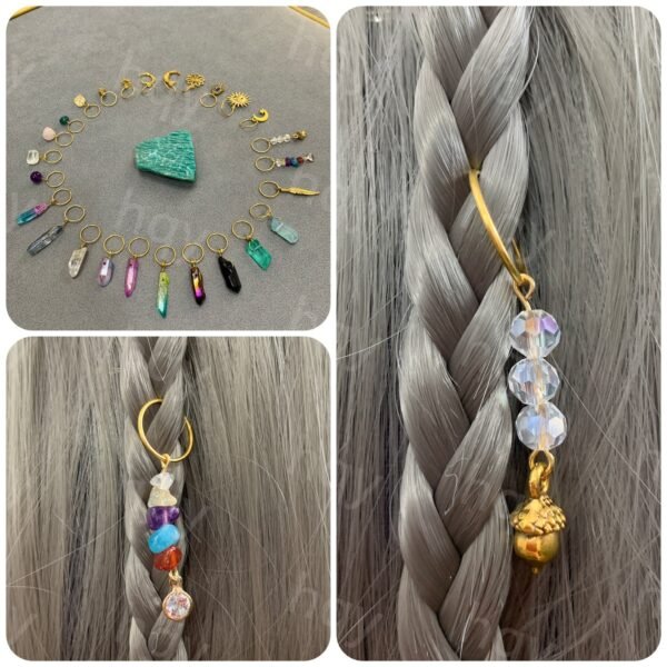 Hair Braids Hair Rings Beads Skull Raw Crystal Pentagram Beaded Wicca Vintage  Witchcraft