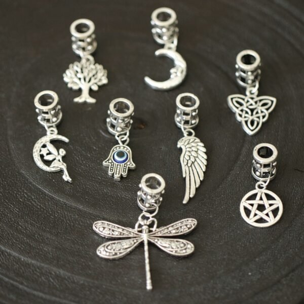Hair ring Viking hair bead Wicca braids Pentagram Moon Sun Tree of Life Demon Eye Dragonfly Angel  Witch Gift