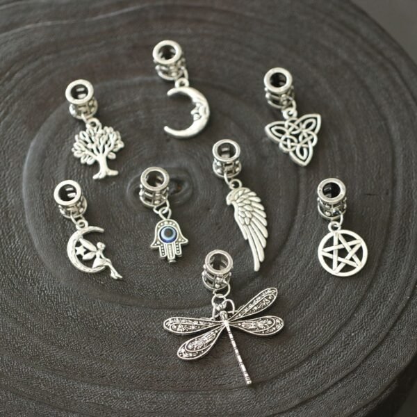 Hair ring Viking hair bead Wicca braids Pentagram Moon Sun Tree of Life Demon Eye Dragonfly Angel  Witch Gift