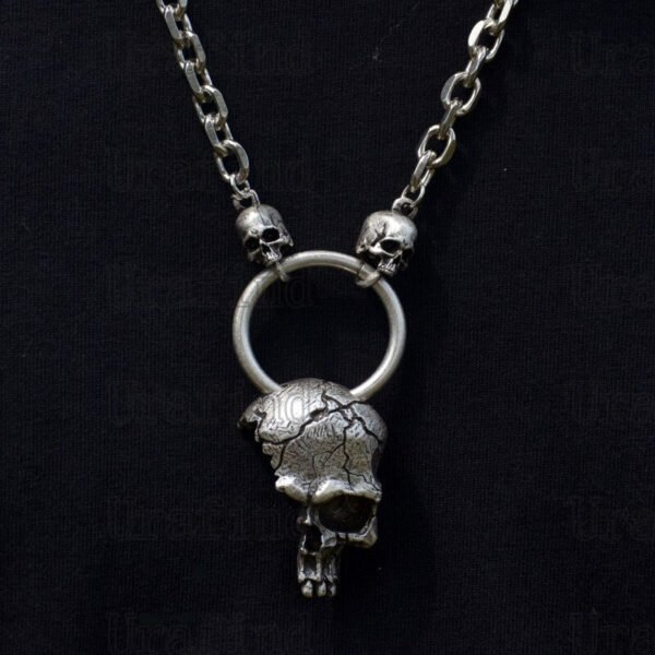 Half Skull Skeleton Pendant Necklace Pagan Gothic Steam Punk Jewelry For Party