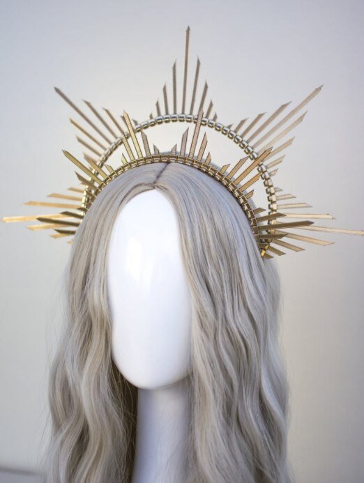 Magic Wicca~Halo crown Simple Halo Headpiece Festival crown Festival headpiece Met Gala Crown Sunburst Crown Gold Zip Tie Crown Mary Crown