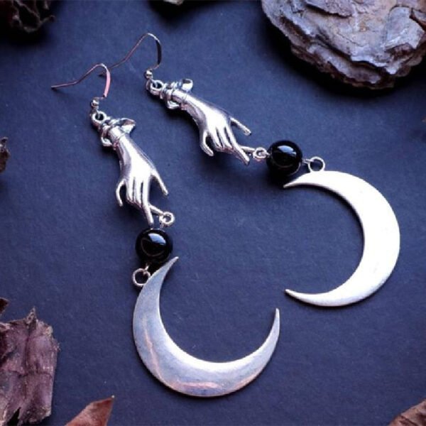 Hand & Moon Stone Gothic Earrings Big Vikings Witchy Medieval Boho Creativity Punk Jewellery Women Fashion Gift