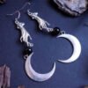 Hand & Moon Stone Gothic Earrings Big Vikings Witchy Medieval Boho Creativity Punk Jewellery Women Fashion Gift