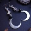 Hand & Moon Stone Gothic Earrings Big Vikings Witchy Medieval Boho Creativity Punk Jewellery Women Fashion Gift