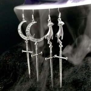 Hand or Moon Sword Earrings - Sword Earrings - Crescent Moon Earrings - Mystic Jewelry - Weird Earrings - Goth Earrings