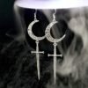 Hand or Moon Sword Earrings - Sword Earrings - Crescent Moon Earrings - Mystic Jewelry - Weird Earrings - Goth Earrings
