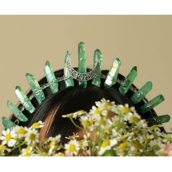 Magic Wicca~Handmade Raw crystal moon rainbow crown headband dark blue black witch accessories bridal party wedding bridesmaid accessories