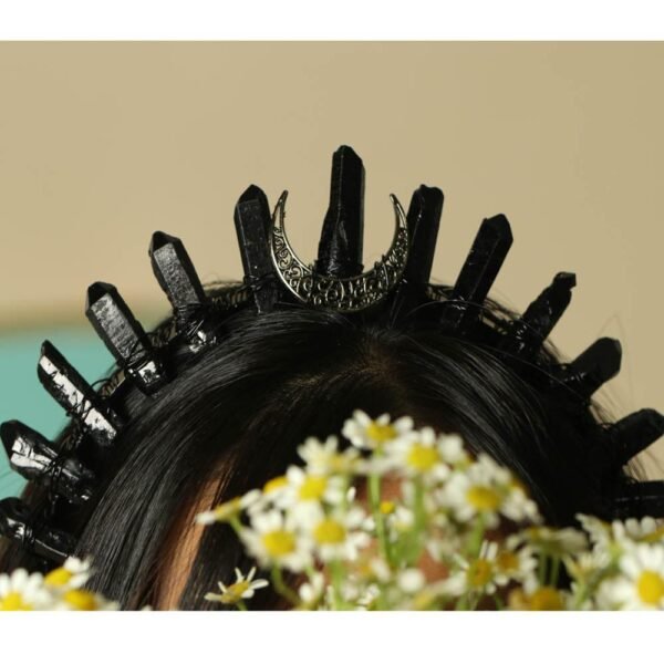 Magic Wicca~Handmade Raw crystal moon rainbow crown headband dark blue black witch accessories bridal party wedding bridesmaid accessories