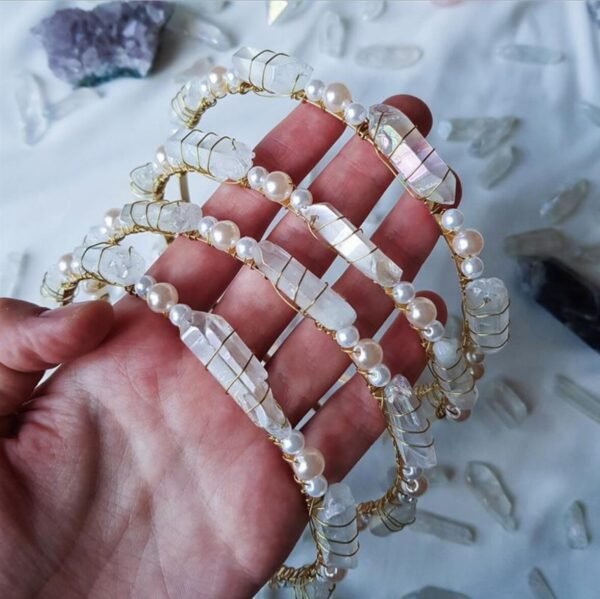 Handmade natural crystal pearl beads natural transparent crystal crown  princess headband gifts
