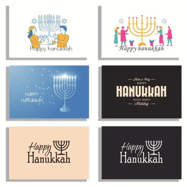 Happy Hanukkah Card Sets Jewish Gift Menorah Thank You Card 6pcs