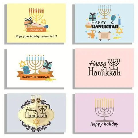 Happy Hanukkah Card Sets Jewish Gift Menorah Thank You Card 6pcs