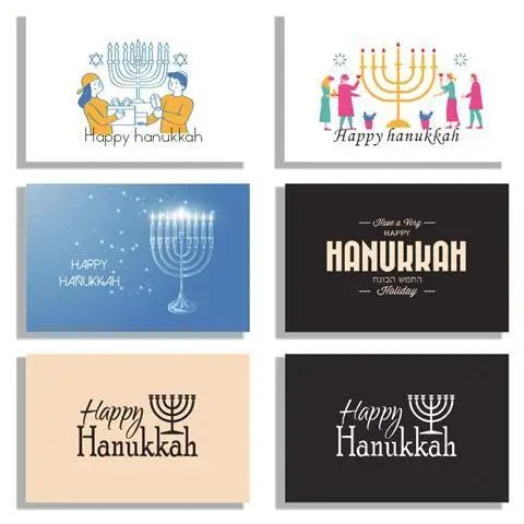 Happy Hanukkah Card Sets Jewish Gift Menorah Thank You Card 6pcs