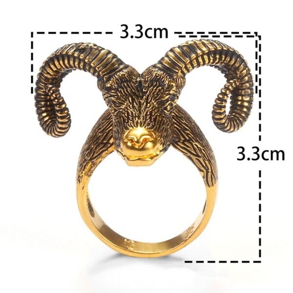 Goat Horn Head Antelope Big Sheep head Ring Satan Worship Baphomet Aries Zodiac Wicca Star Punk Rock Animal Rings Man Jewelry