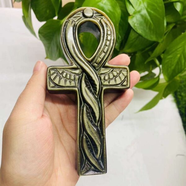 Golden Obsidian anka cross crystal gemstone egyptian key of life ankh
