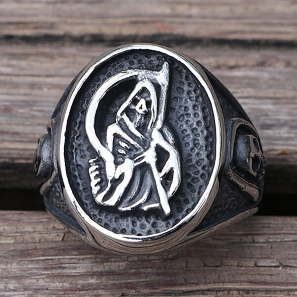 Gothic Death Sickle Skull Ring Men Death Scythe  Biker Ring