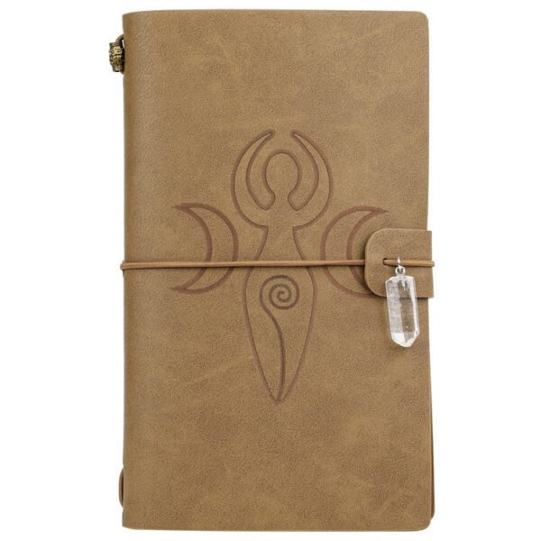 Charka Leather Magic Notebook Rune Natural Crystal Healing Clear quartz Point