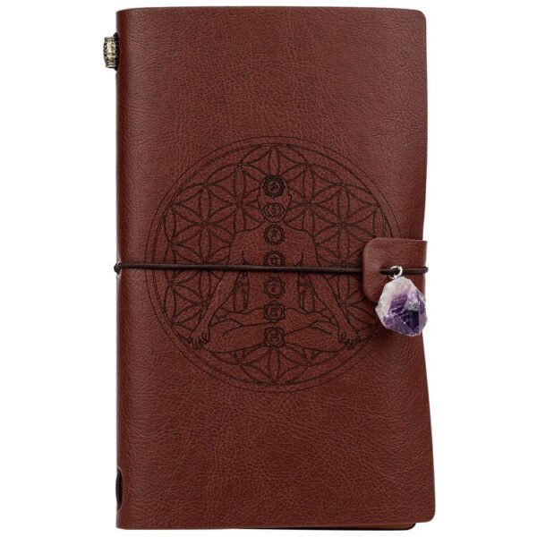 Charka Leather Magic Notebook Rune Natural Crystal Healing Clear quartz Point
