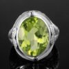 Sterling Silver Rings Women Chunky Vintage Ring Punk Big Stone Green Peridot Oval Gemstone Ring