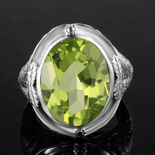 Sterling Silver Rings Women Chunky Vintage Ring Punk Big Stone Green Peridot Oval Gemstone Ring