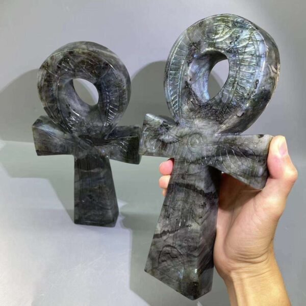 large size labradorite anka cross crystal egyptian key of life ankh