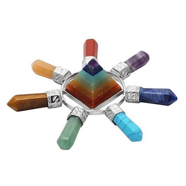 KFT Natural Stone Pyramid 7 Chakra Points Energy Generator Reiki Chakra Healing Crystal Stone Transmitter Jewelry