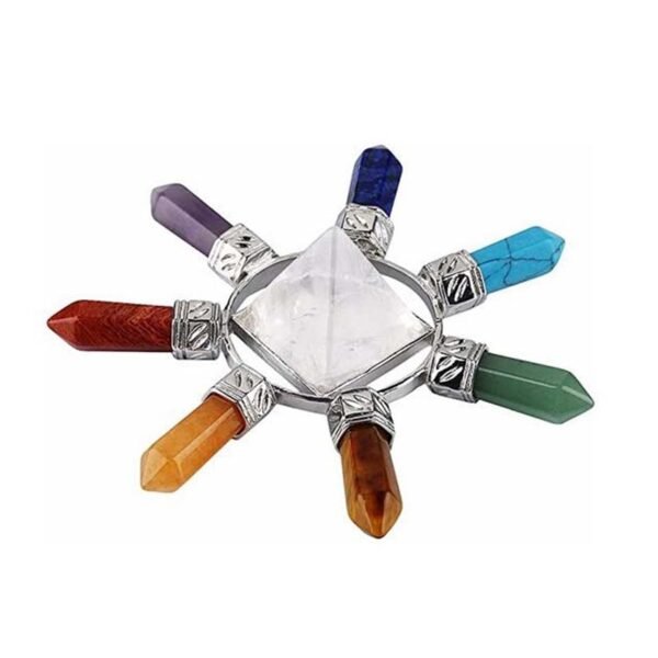 KFT Natural Stone Pyramid 7 Chakra Points Energy Generator Reiki Chakra Healing Crystal Stone Transmitter Jewelry