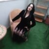 M-3XL Morticia Addams Costume Cosplay Halloween Sexy Gothic Wicked Witch Horror Maxi Lace Floor Dress Mermaid Outfit For Women