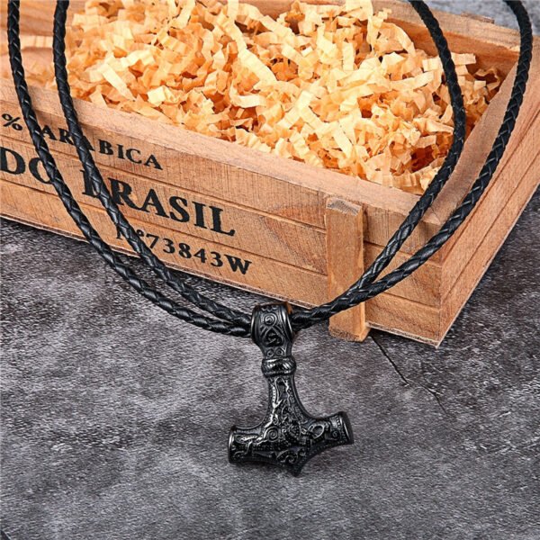 Viking Odin Hammer Anchor Norse Amulet Necklace Gold Genuine Leather Rope Chain Stainless steel Mjolnir Pendant Men Punk Jewelry