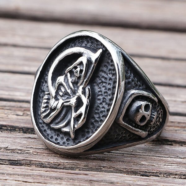 Gothic Death Sickle Skull Ring Men Death Scythe  Biker Ring