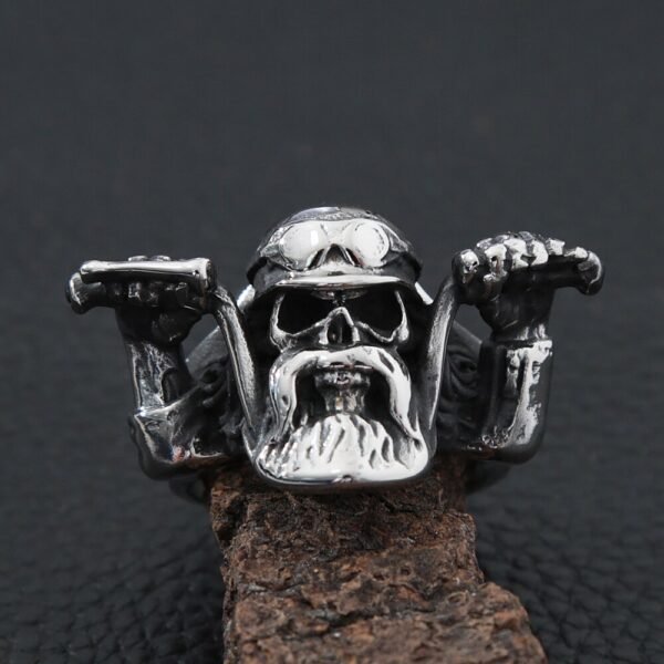 Punk Rock Motorcyclist Skull Ring