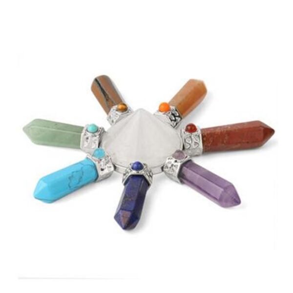 KFT Natural Stone Pyramid 7 Chakra Points Energy Generator Reiki Chakra Healing Crystal Stone Transmitter Jewelry