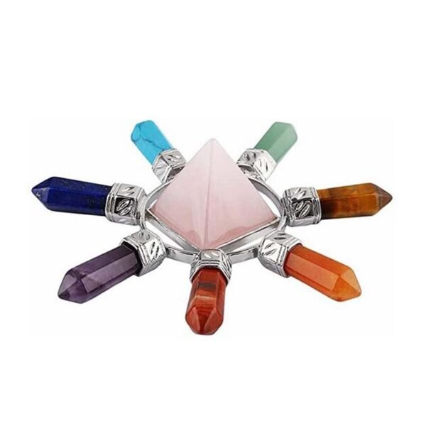 KFT Natural Stone Pyramid 7 Chakra Points Energy Generator Reiki Chakra Healing Crystal Stone Transmitter Jewelry