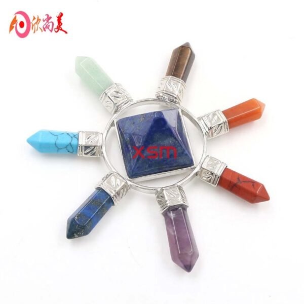 KFT Natural Stone Pyramid 7 Chakra Points Energy Generator Reiki Chakra Healing Crystal Stone Transmitter Jewelry