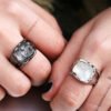 Gothic Ring Black White Irregular Crystal Rings