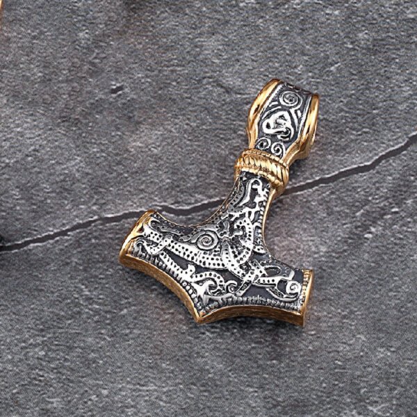 Viking Odin Hammer Anchor Norse Amulet Necklace Gold Genuine Leather Rope Chain Stainless steel Mjolnir Pendant Men Punk Jewelry