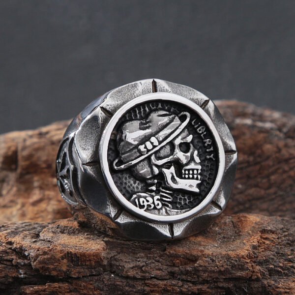 Gothic 1936 Stainless Steel Hat Skull Ring