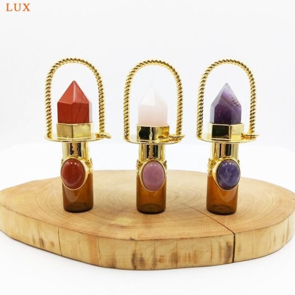 Health Crystal Quartz Rollerball Pendant Point Prism Oil Diffuser Gems Stone Perfume Bottle Glass Vial Urn Charm For Necklace - Pendants