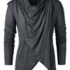 Medieval Costume Vintage Mens Two Ways Black Asymmetrical Overlap Cardigan Casual  Long Sleeve Shawl Collar Open Front Tops Coat