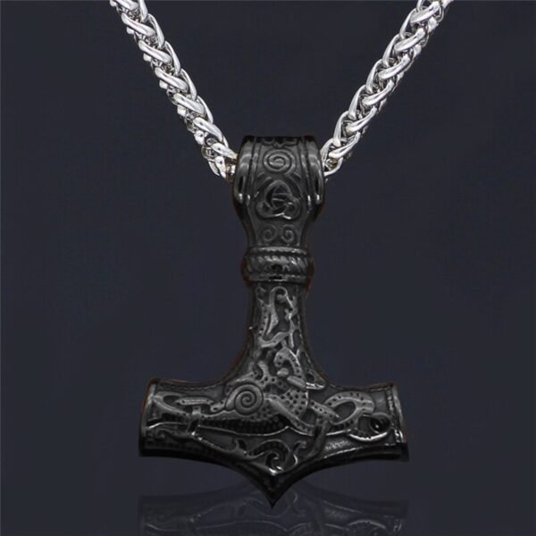 Viking Odin Hammer Anchor Norse Amulet Necklace Gold Genuine Leather Rope Chain Stainless steel Mjolnir Pendant Men Punk Jewelry