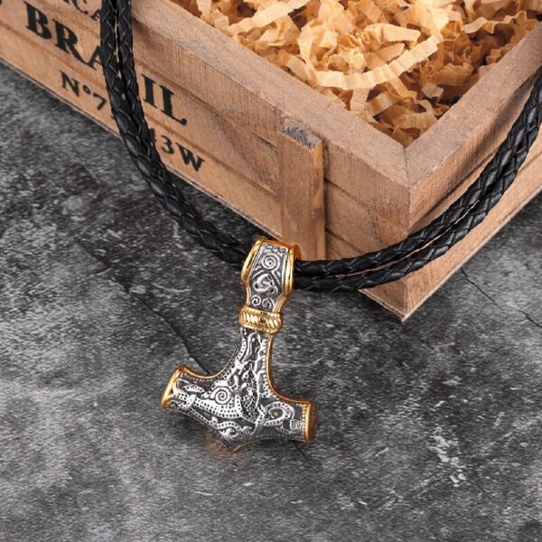 Viking Odin Hammer Anchor Norse Amulet Necklace Gold Genuine Leather Rope Chain Stainless steel Mjolnir Pendant Men Punk Jewelry
