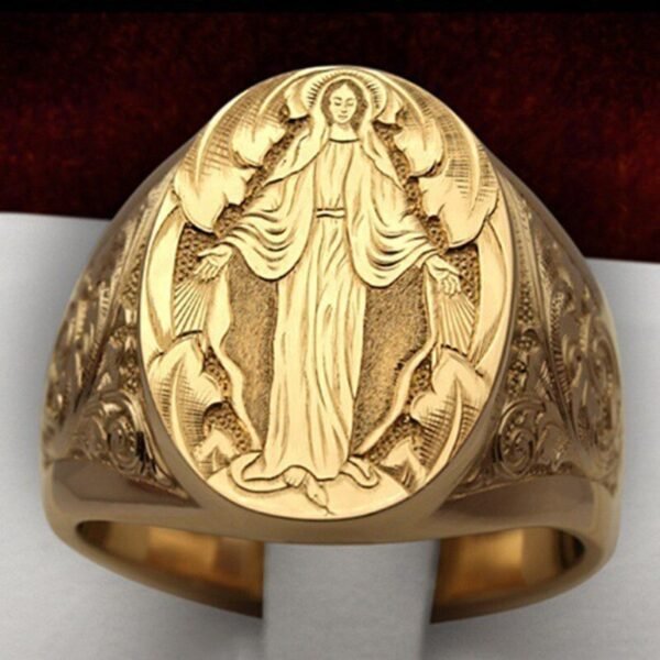 Bohemia Soldier Badge Armor Domineering Men's Ring Vintage Gold Orthodox Virgin Mary Religion Rings for Women Party Gift Jewelry