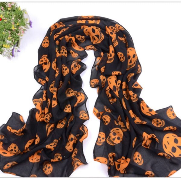 Summer Beach Long Shawl Fahion Skull Print Chiffon Silk Scarf Mulim Hijab